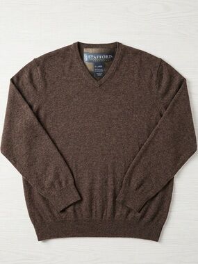 Stafford Signature Men’s Cashmere Blend Pullover Sweater Soft, Classic Brown XL
